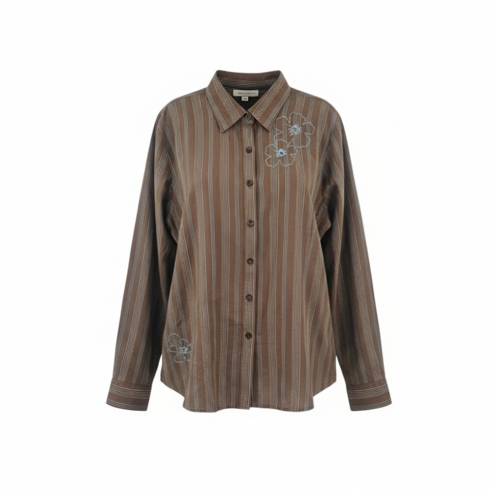 NWT Cabela's Striped Floral Long Sleeve Button‎ Up Collared Top Shirt Y2K